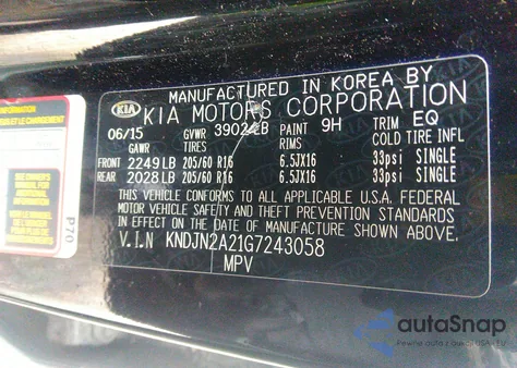 2016 Kia Soul z USA, uszkodzony, nr VIN KNDJN2A21G7243058